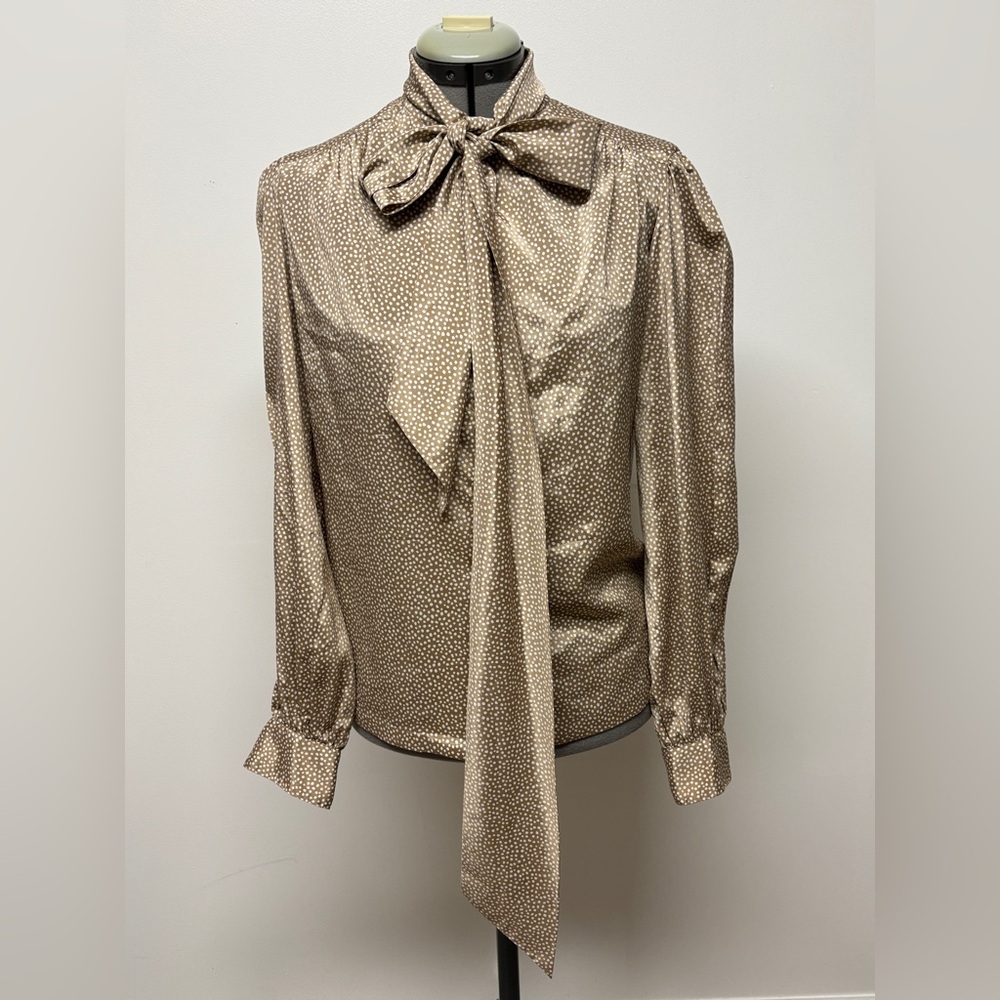 Amanda Vintage 70’s Elegant Gold Polka Dot Women's Blouse